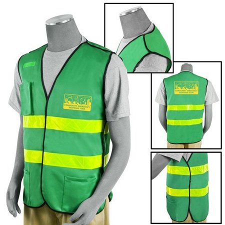 PROPAC Safety Vest, Green, Nat Cert, W/Yellow Stripes C9058-GREEN CERT